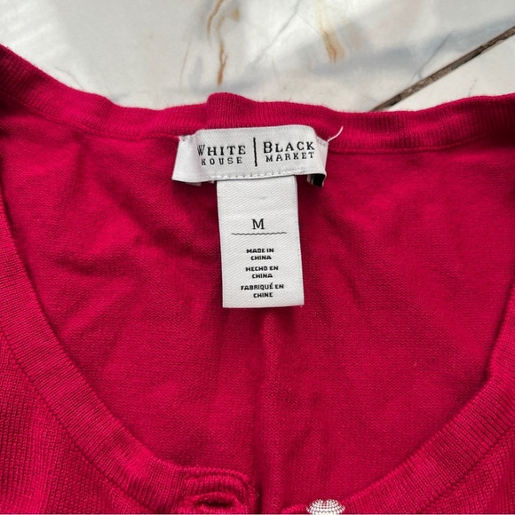 White House Black Market Crimson Hot Bright Pinkish Red Cardigan Medium - Picture 5 of 8